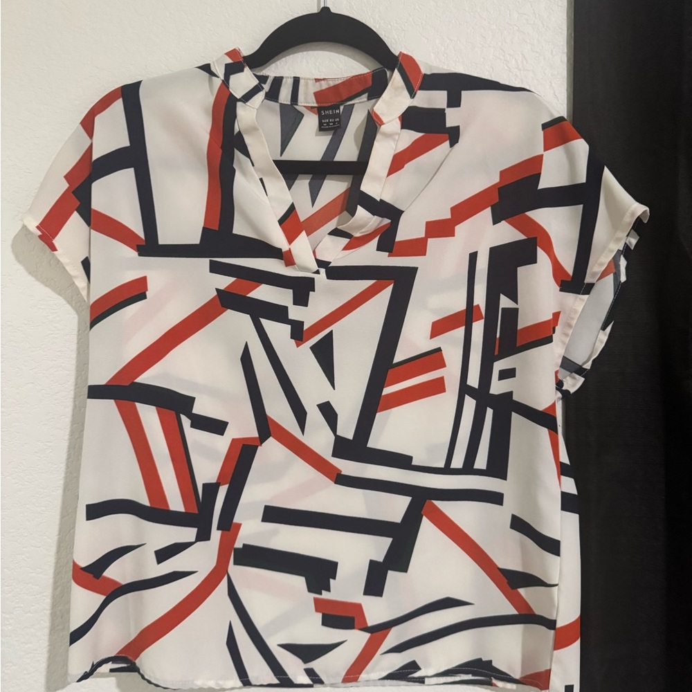 SHEIN Multicolored Boxy Blouse with Mandarin Collar